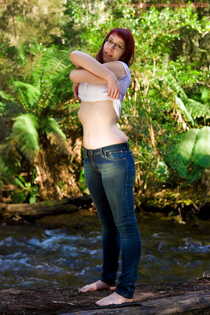 16P Nerdy girl Gabrielle has no problems with stripping nude outdoors