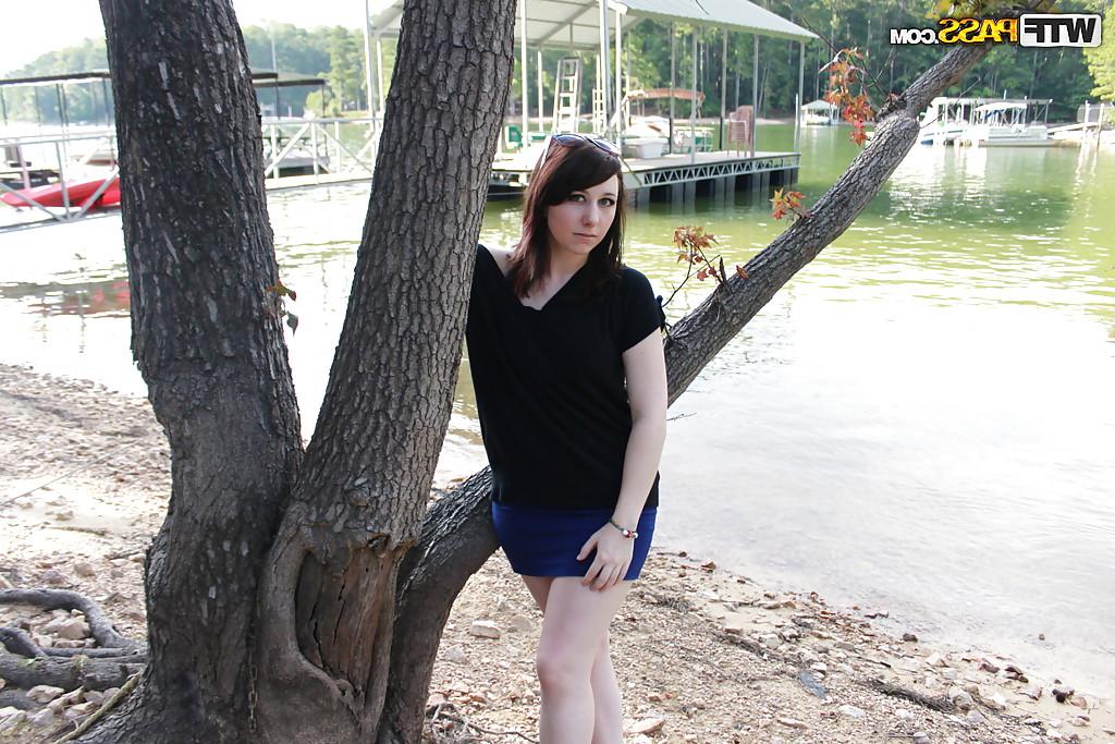 16P Naughty brunette amateur gets rid of her clothes for home video outdoor