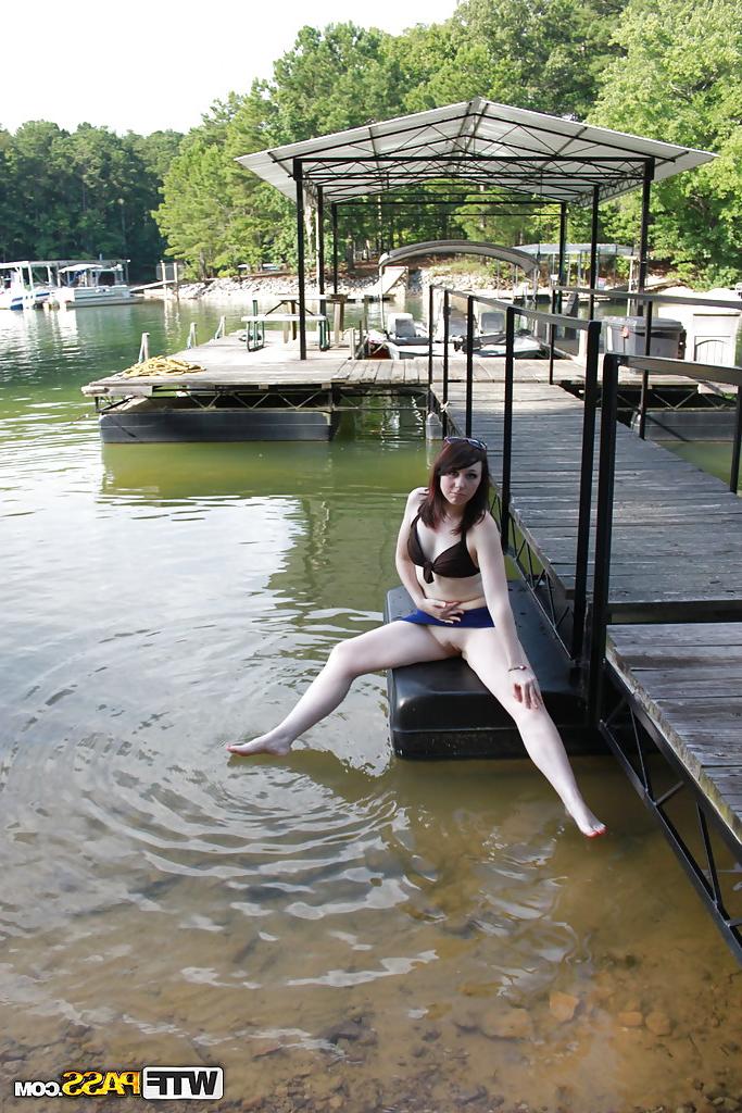 16P Naughty brunette amateur gets rid of her clothes for home video outdoor