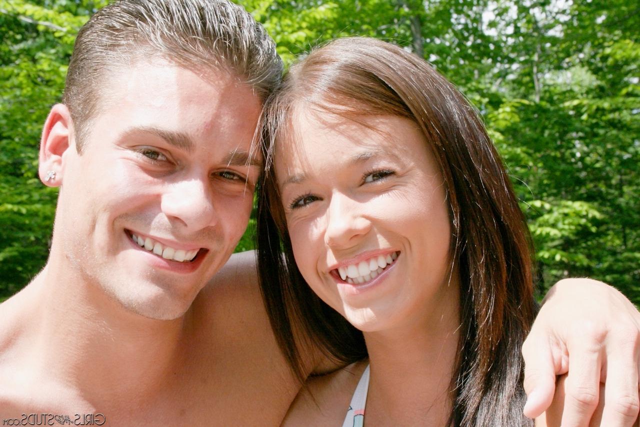 15P Tiny titted Angie B sucking cock outdoors & getting cum on hard nipples