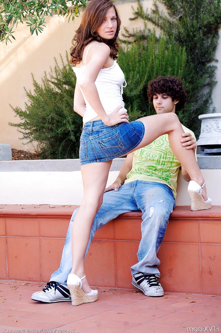 11P Amateur couple kissing outdoors before she flashes upskirt panties