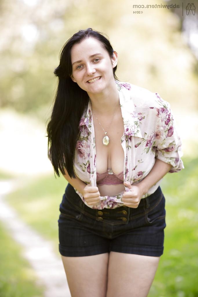 16P Amateur Ren getting naked outdoors and flaunting big all natural breasts