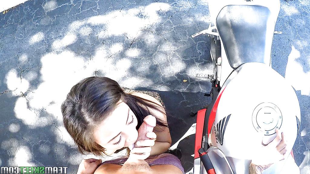 16P Teen slut Adrian Maya swallows jizz for cold hard cash outdoors