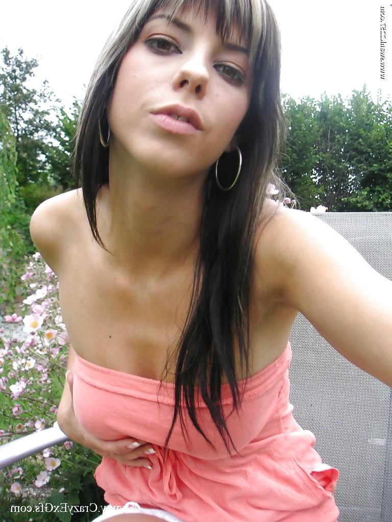 16P Cute brunette girl with big tits undressing outdoor and posing