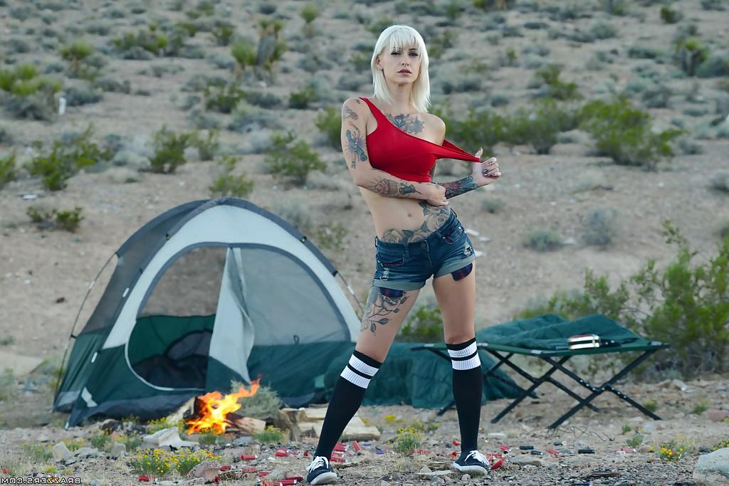 16P Outdoor undressing action features tattooed babe with big tits Kleio Valentien