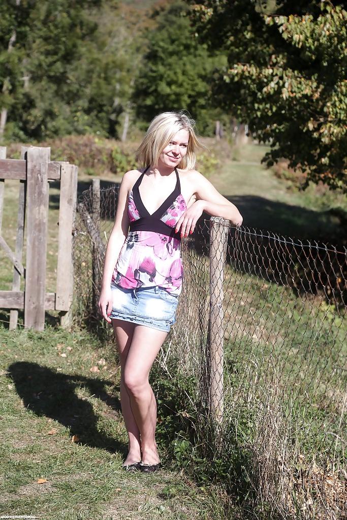 16P Blonde teen Claudia M disrobing to masturbate outdoors in farmer's field