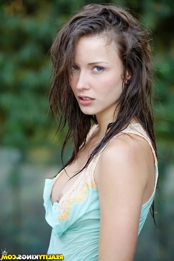 16P Malena Morgan showcasing her petite tits with hard nipples outdoor