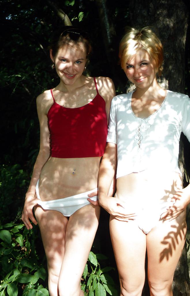 16P Filthy teenage gals with tiny tits have some lesbian fun outdoor