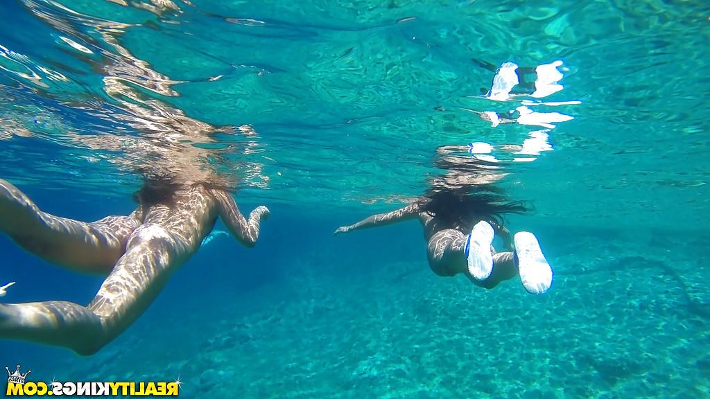 16P Hot chicks Amirah Adara and Nia Black swimming naked outdoors