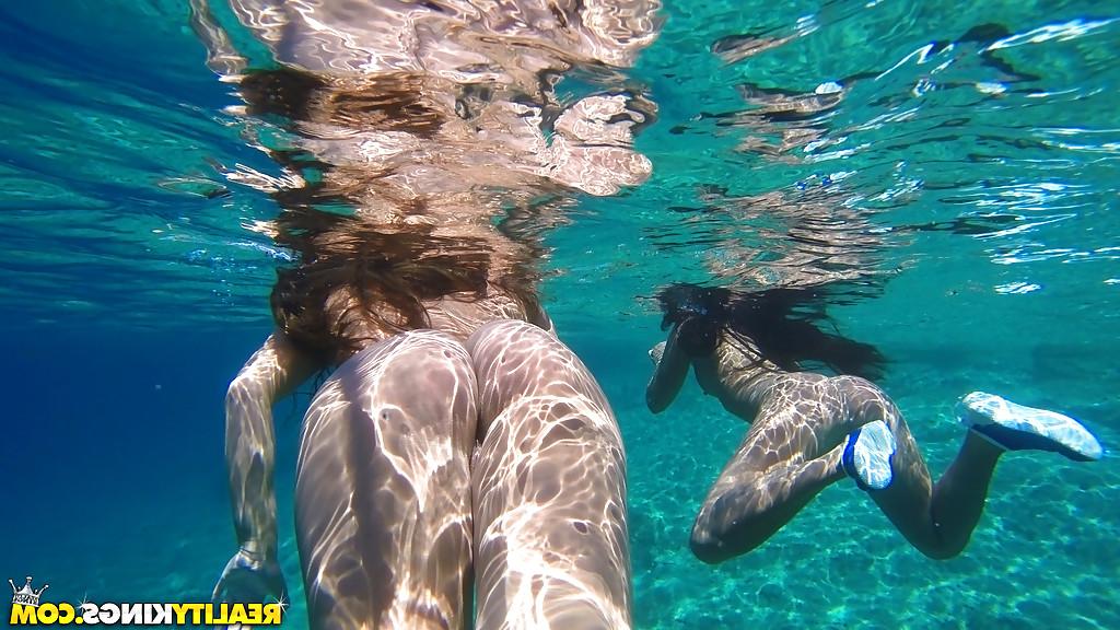 16P Hot chicks Amirah Adara and Nia Black swimming naked outdoors