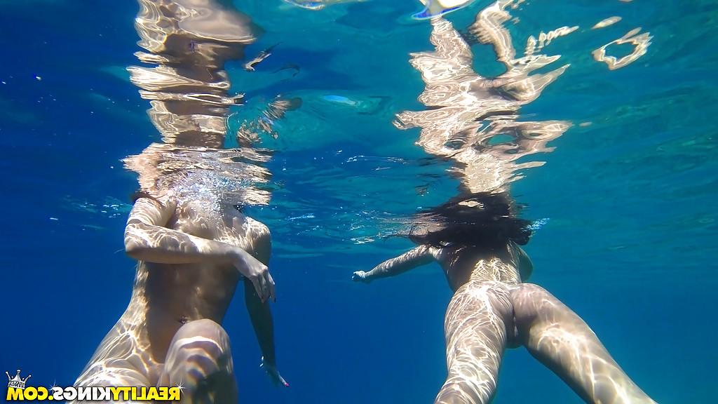 16P Hot chicks Amirah Adara and Nia Black swimming naked outdoors