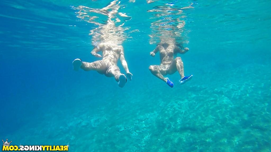 16P Hot chicks Amirah Adara and Nia Black swimming naked outdoors