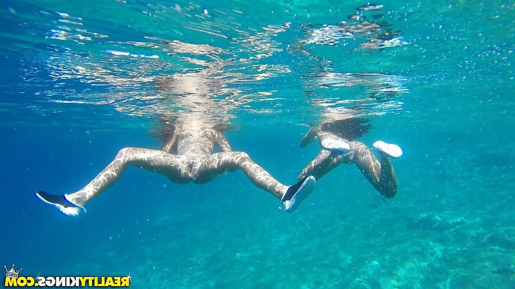 16P Hot chicks Amirah Adara and Nia Black swimming naked outdoors