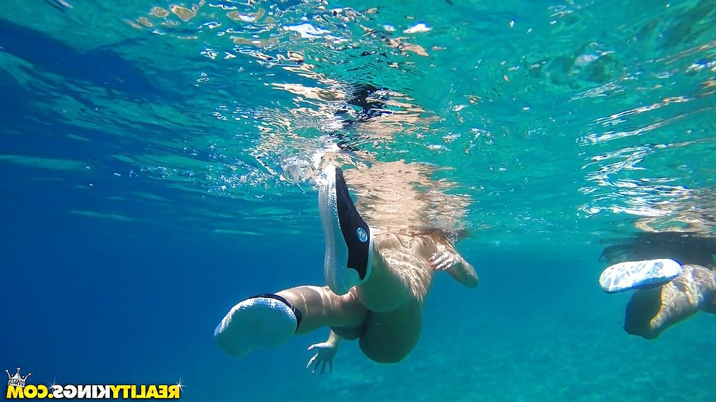 16P Hot chicks Amirah Adara and Nia Black swimming naked outdoors