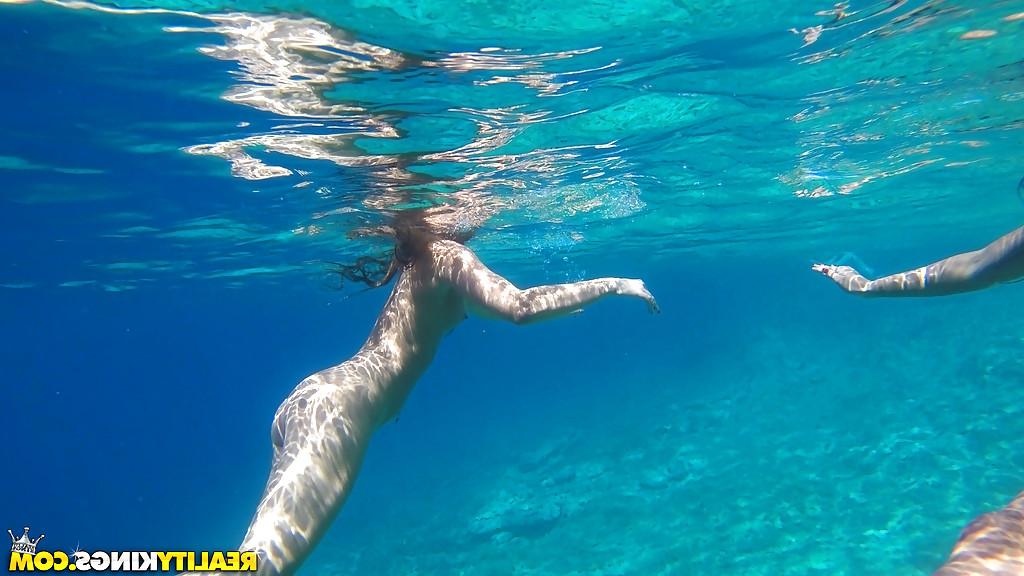 16P Hot chicks Amirah Adara and Nia Black swimming naked outdoors