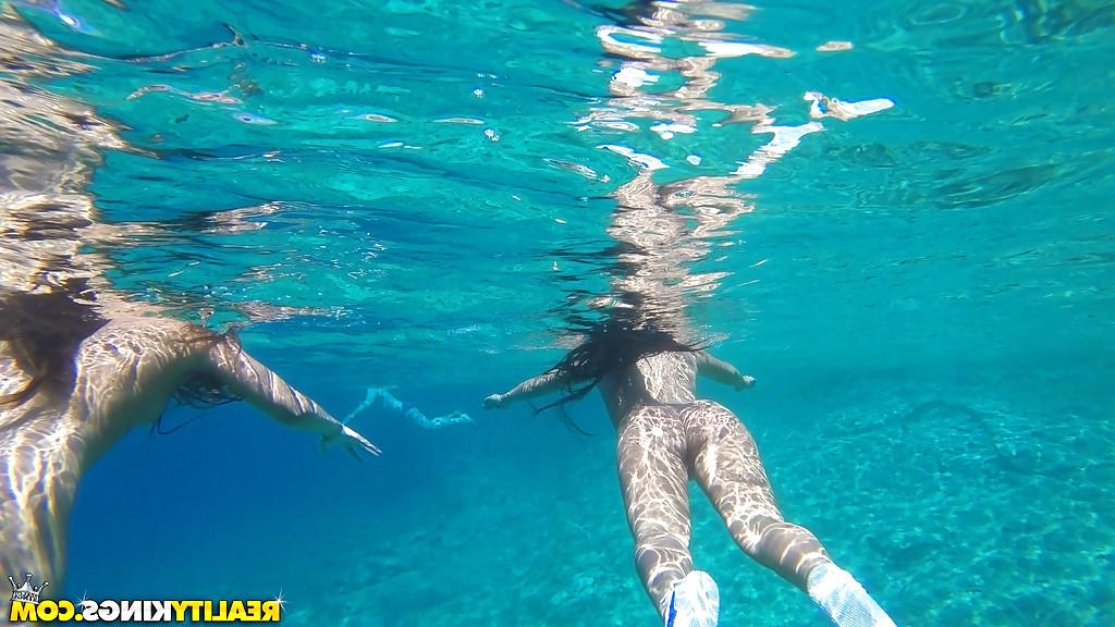16P Hot chicks Amirah Adara and Nia Black swimming naked outdoors