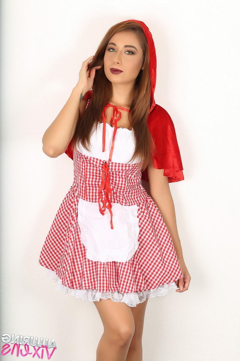12P Lilly goes commando in her Little Red Riding Hood costume for Halloween