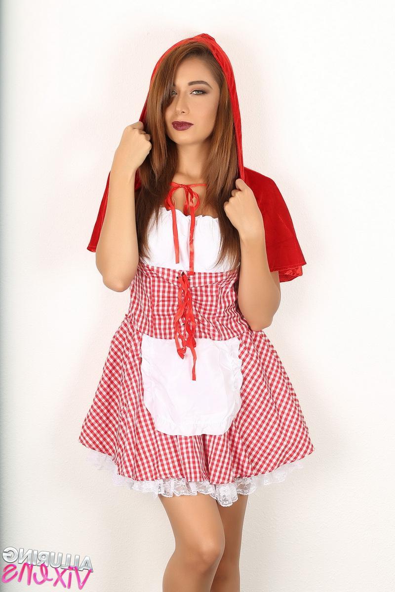 12P Lilly goes commando in her Little Red Riding Hood costume for Halloween