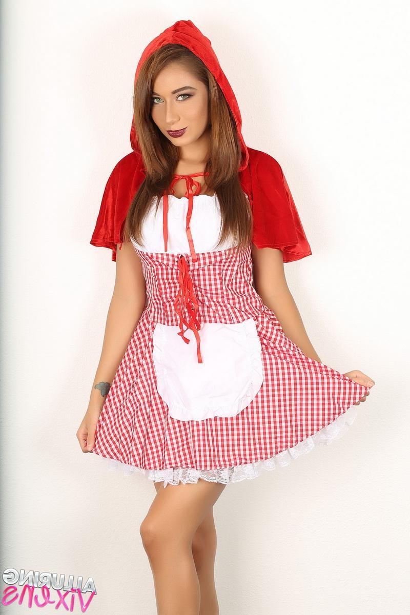 12P Lilly goes commando in her Little Red Riding Hood costume for Halloween