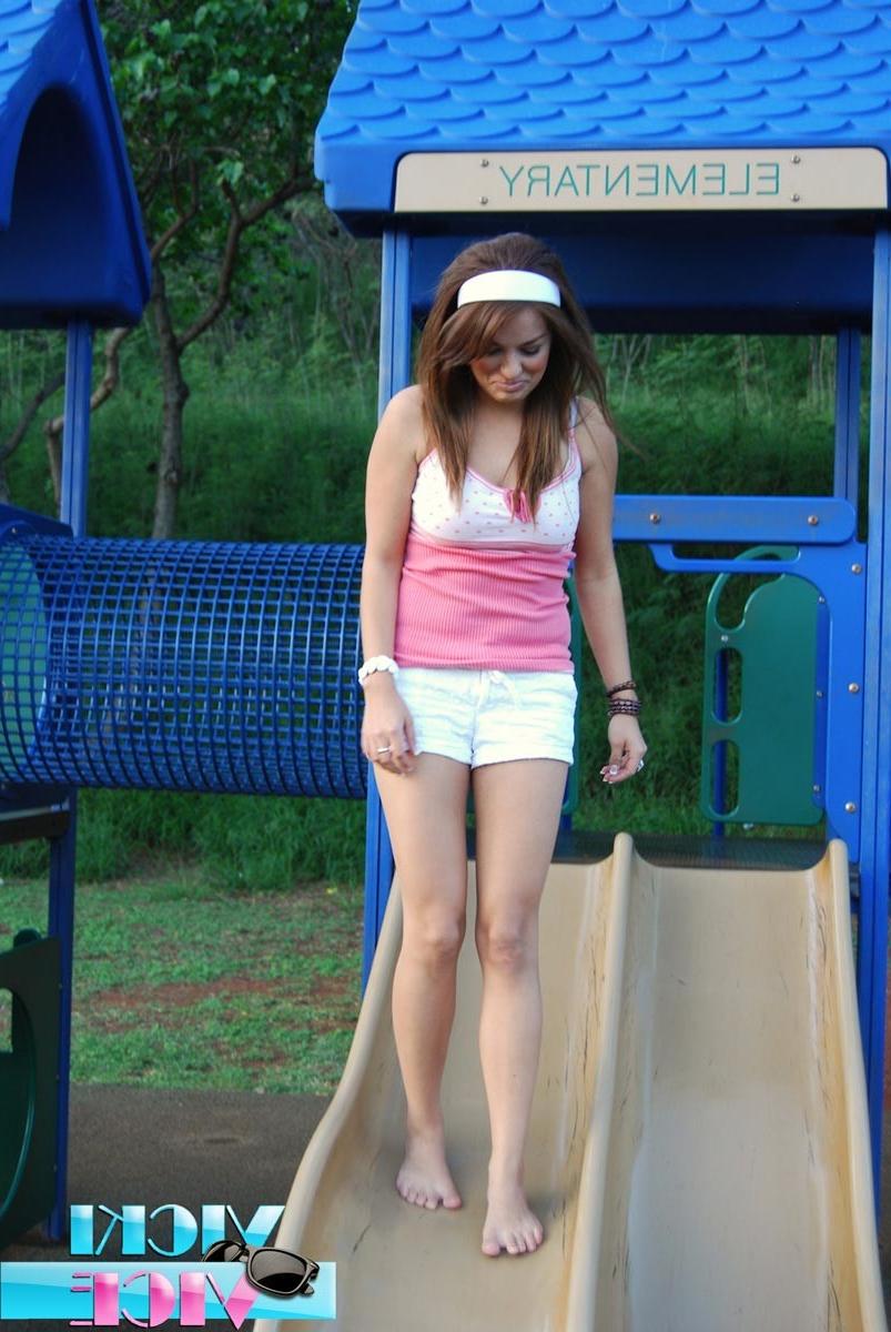 16P Girl flashing at public playground outdoors