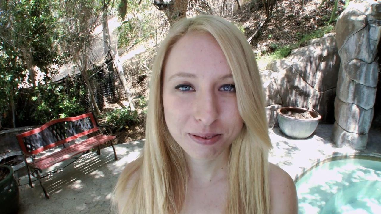 16P Blonde teen Sofie Carter gives a hand outdoors