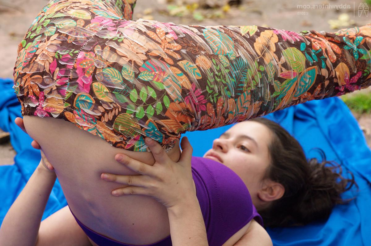 15P Curvy hairy natural amateur teen Antonella playing naked outdoors