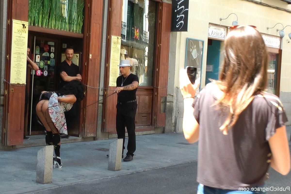 24P Spanish babe gets tied up and fucked outdoor in public places