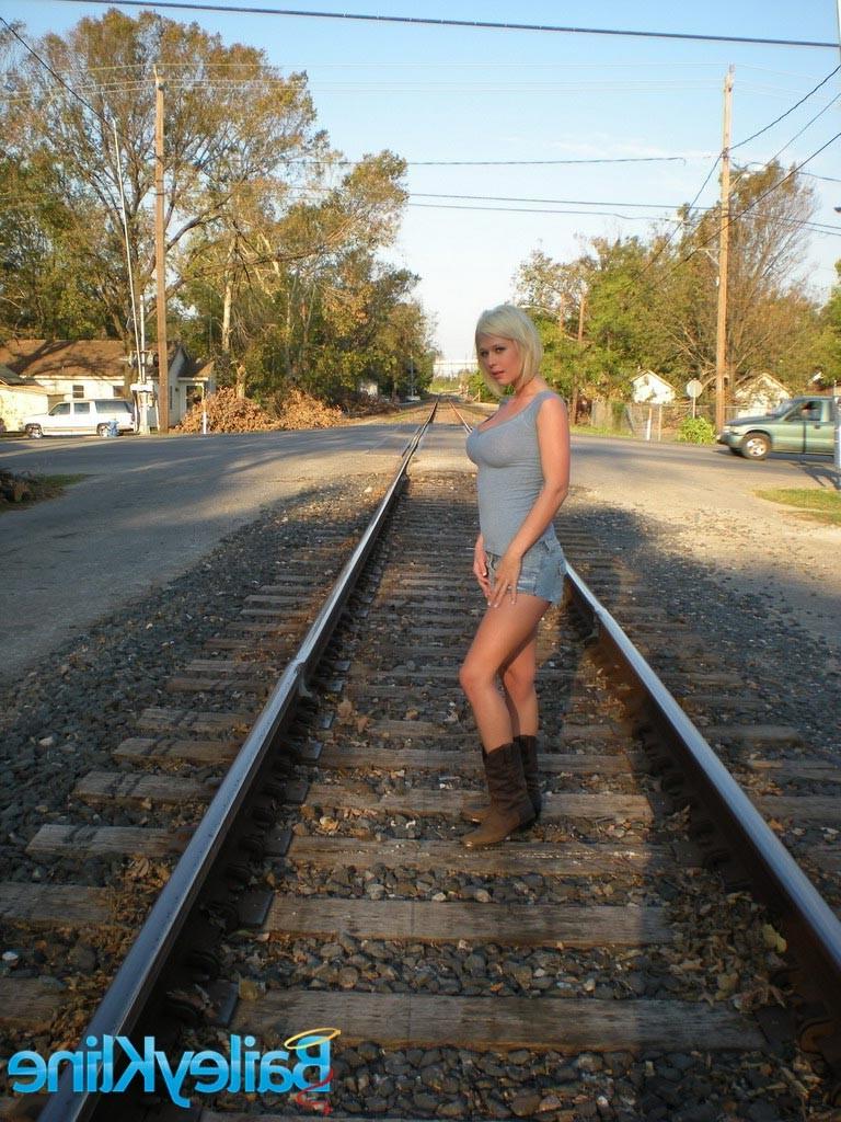 16P Big boob blonde teen flashing outdoors in short skirt