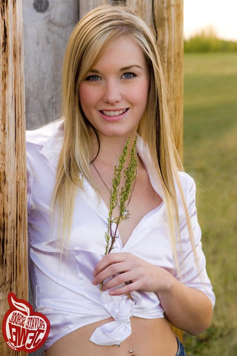 16P Cute blonde teen girl outdoors at farm