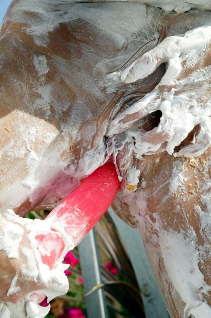 16P Sexy blonde playing with food and masturbating outdoors