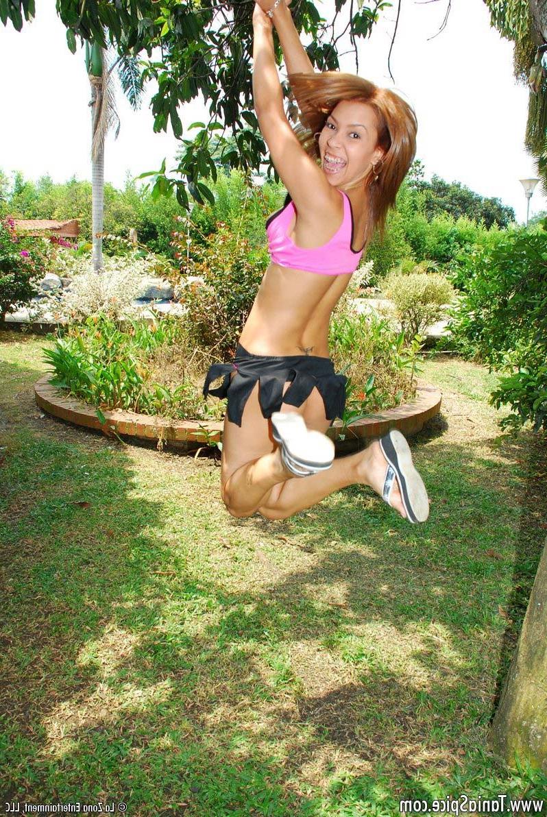 16P Busty latina teen cheerleader outdoor toying