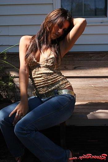 24P Brunette outdoors exposing perky nipples