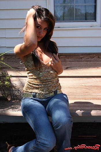 24P Brunette outdoors exposing perky nipples