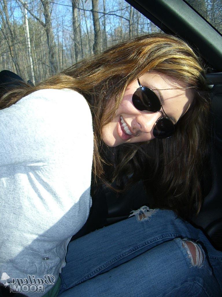 16P Real amateur teen girl strips in car
