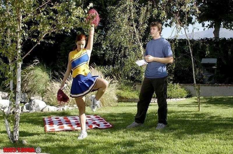 16P Redheaded teen cheerleader Sarah Blake giving blowjob and fucking outdoors