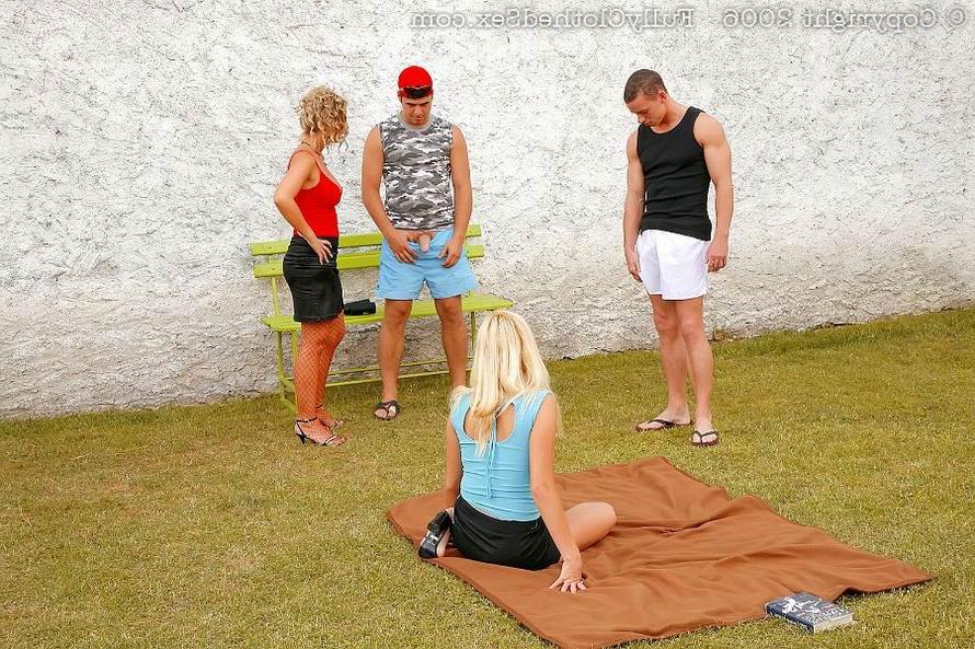 16P Fully clothed foursome sex outdoors