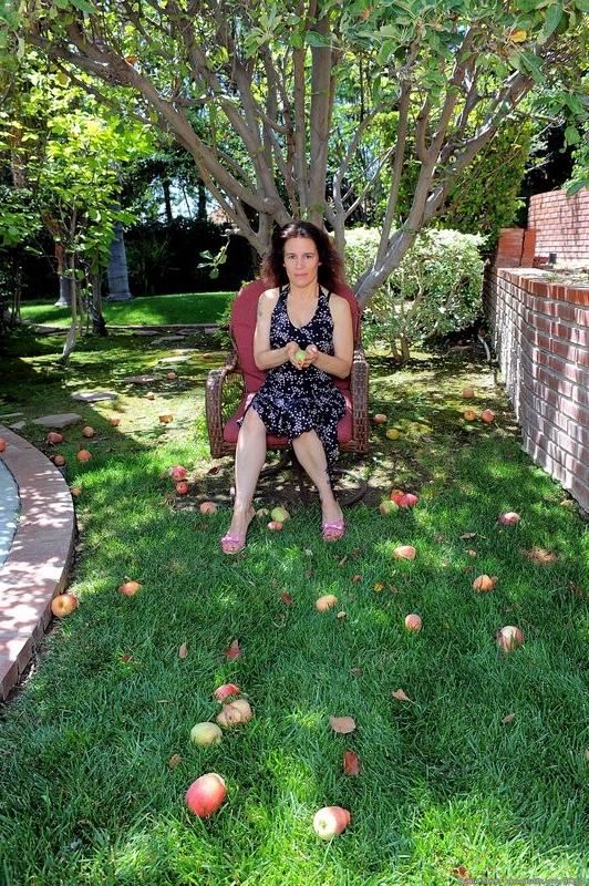 15P Older hairy lady Marie shows her goods outdoors