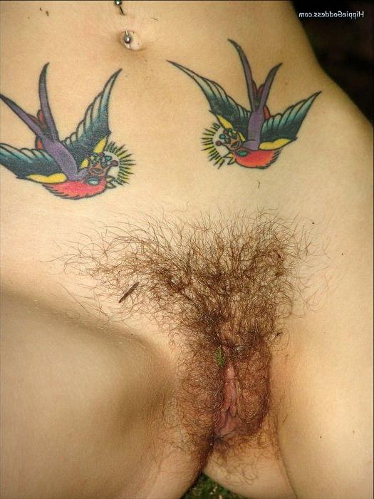 15P Hairy Tattooed Nude Stretching Her Slim Body Outdoors in Forest