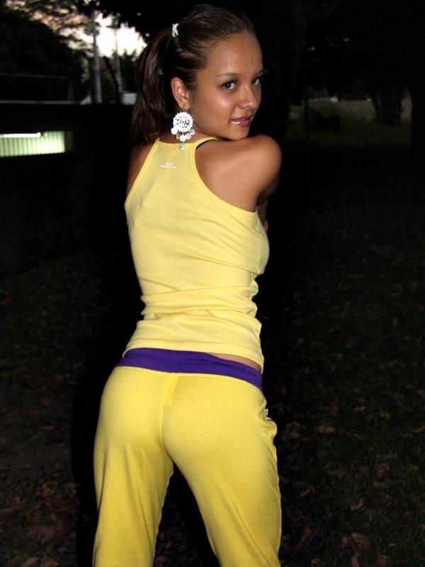 16P Sexy hispanic teen Paris Milan stretching outdoors
