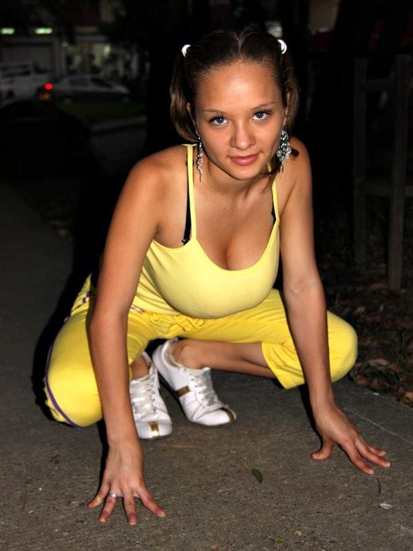 16P Sexy hispanic teen Paris Milan stretching outdoors