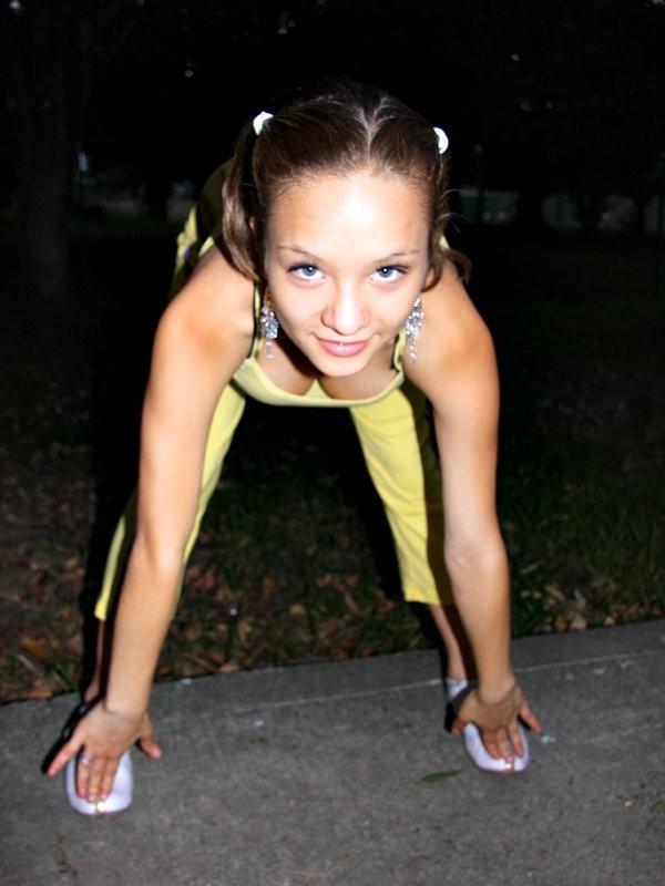 16P Sexy hispanic teen Paris Milan stretching outdoors