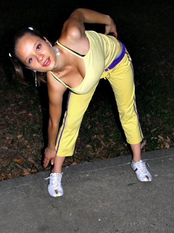 16P Sexy hispanic teen Paris Milan stretching outdoors