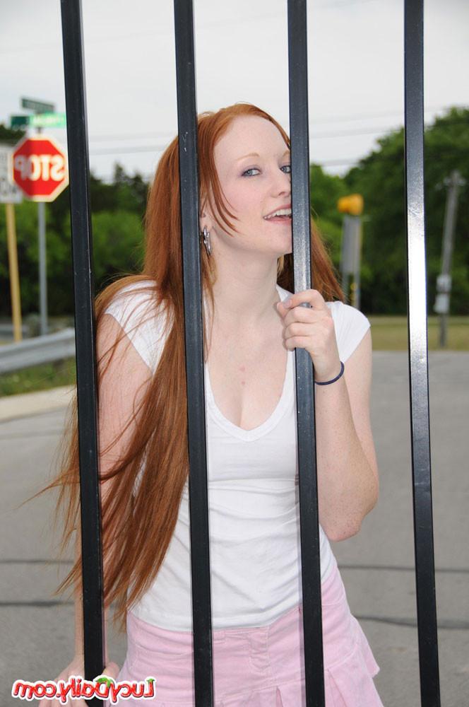 15P Lucy Daily flashing her tits outdoors
