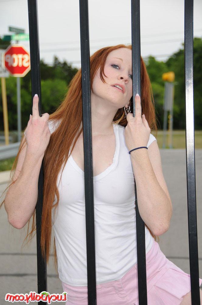 15P Lucy Daily flashing her tits outdoors