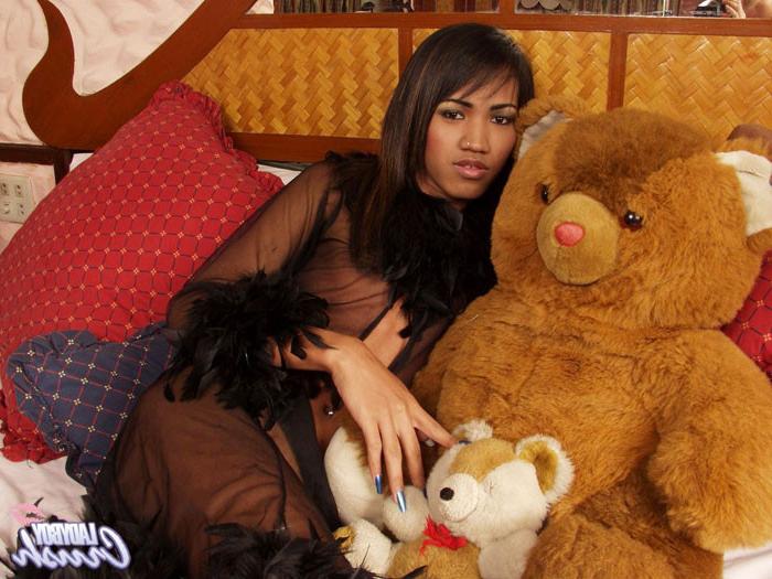 16P Alluring Asian ladyboy blows a load of tranny cum