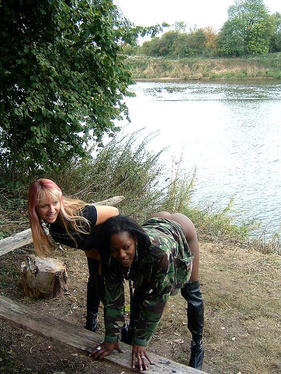 16P Ebony Cookie and her blonde amateur lesbian lover in public interracial nudity a