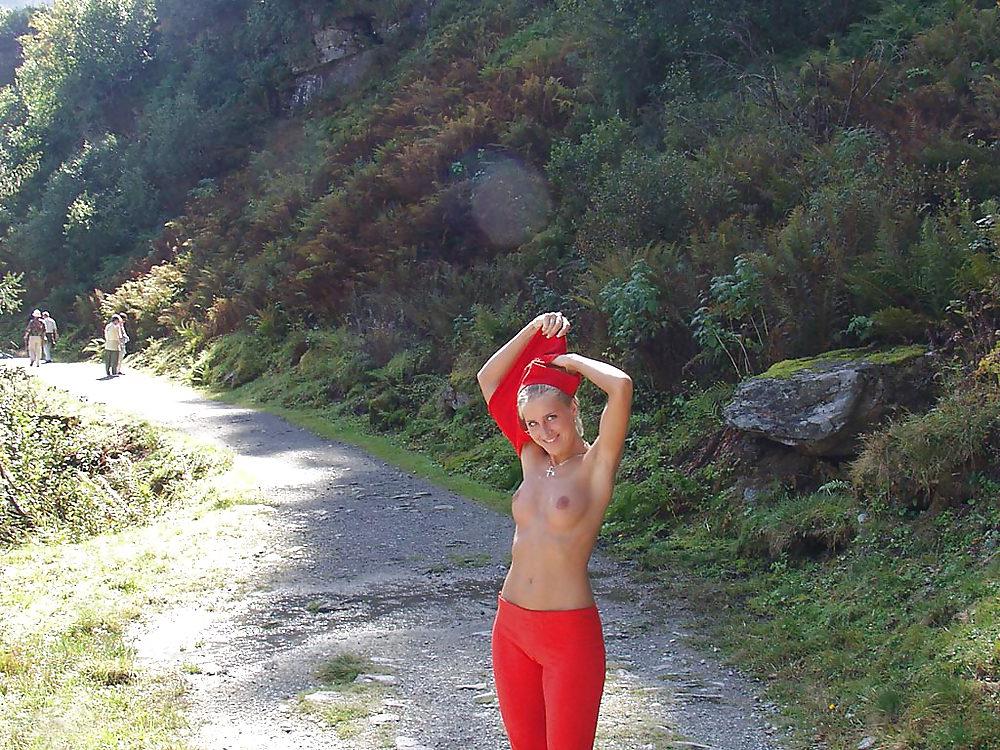 15P Sexy German Blonde Amateur Bitch exposed in the Mountains
