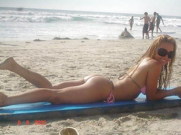 20P Public Amateur Thong Bikini ass and Tits on beach and pool