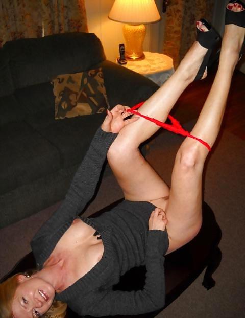 8P Amateur mature lady Marie wears red panties.