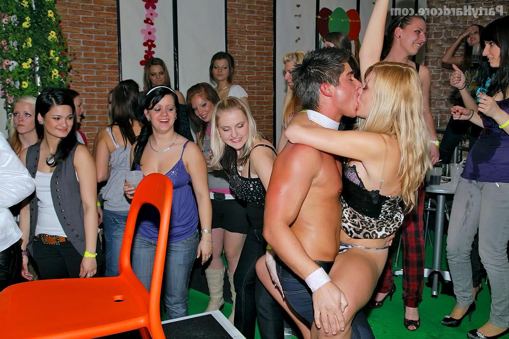 16P Horny amateur gals getting drunk and making out with male strippers